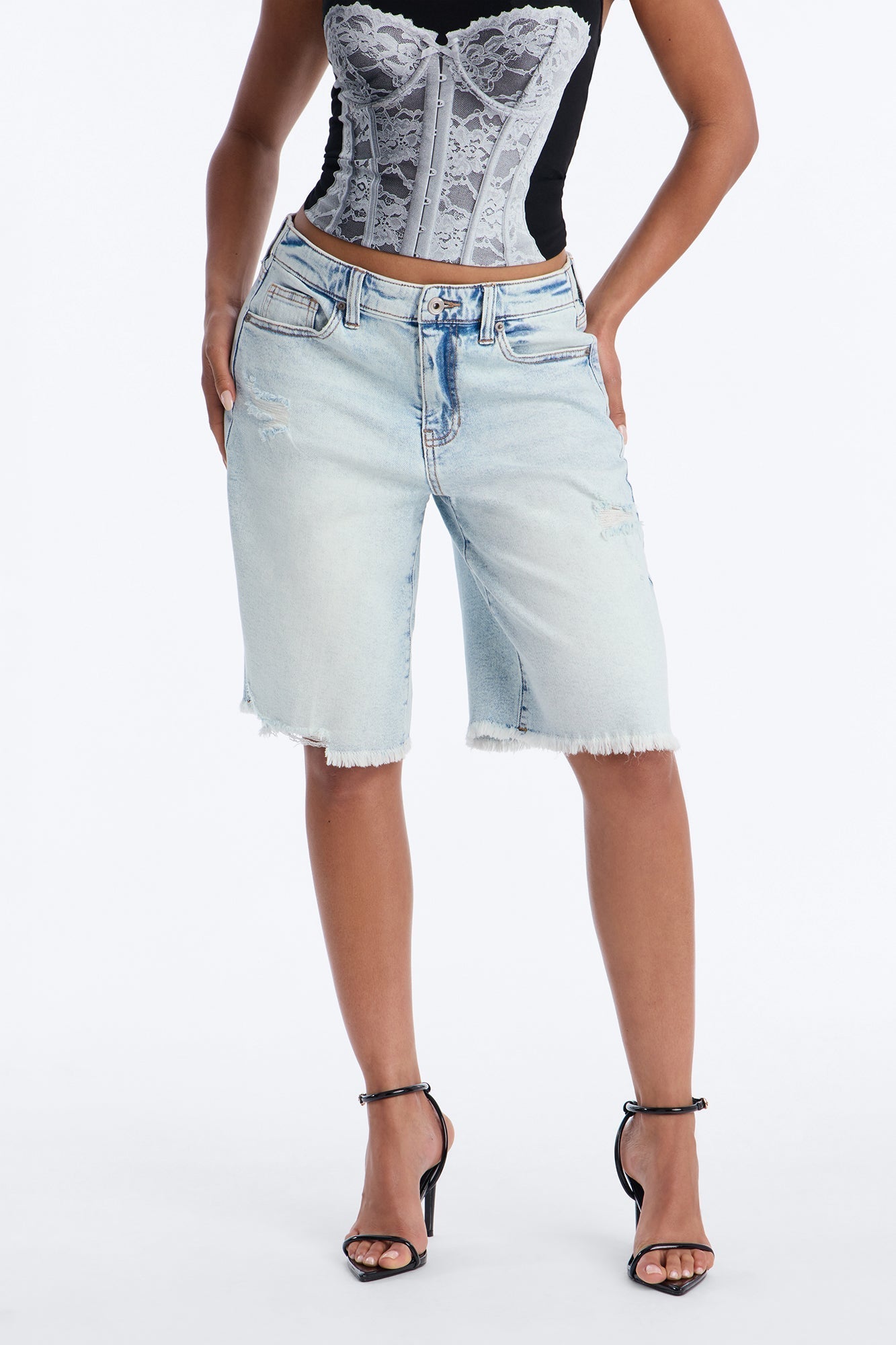 First Destination Stretch 90s Denim Jorts - Light Wash