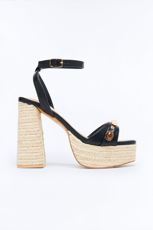 Ashia Jute Platform Heels - Black