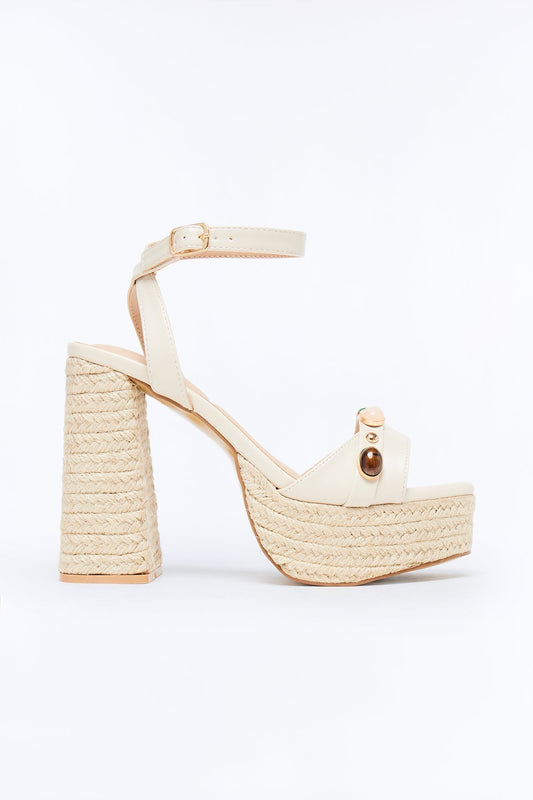 Ashia Jute Platform Heels - Cream
