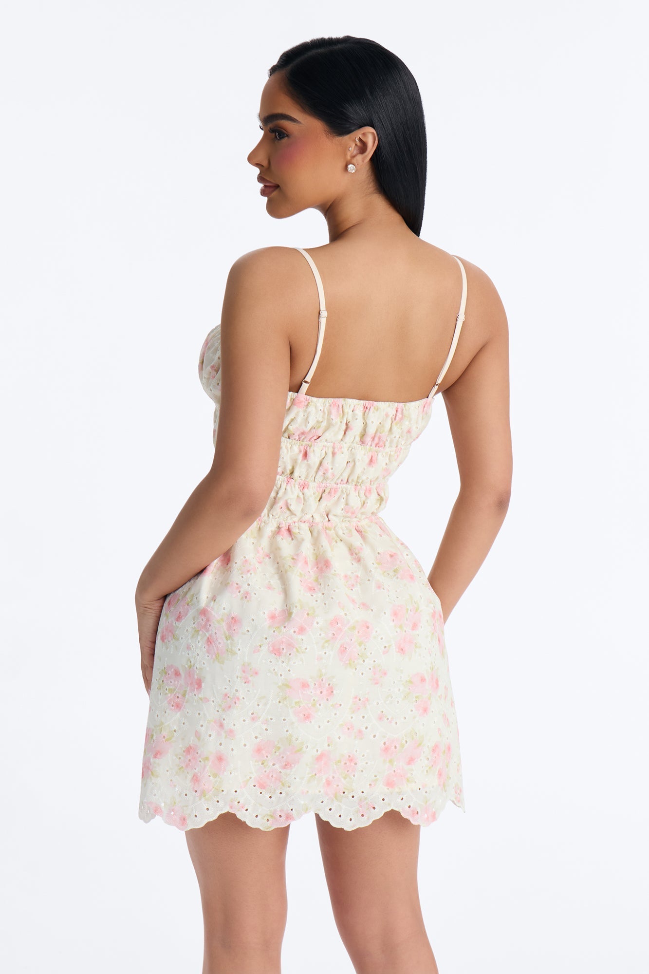 Skylar Floral Eyelet Mini Dress - Cream/combo