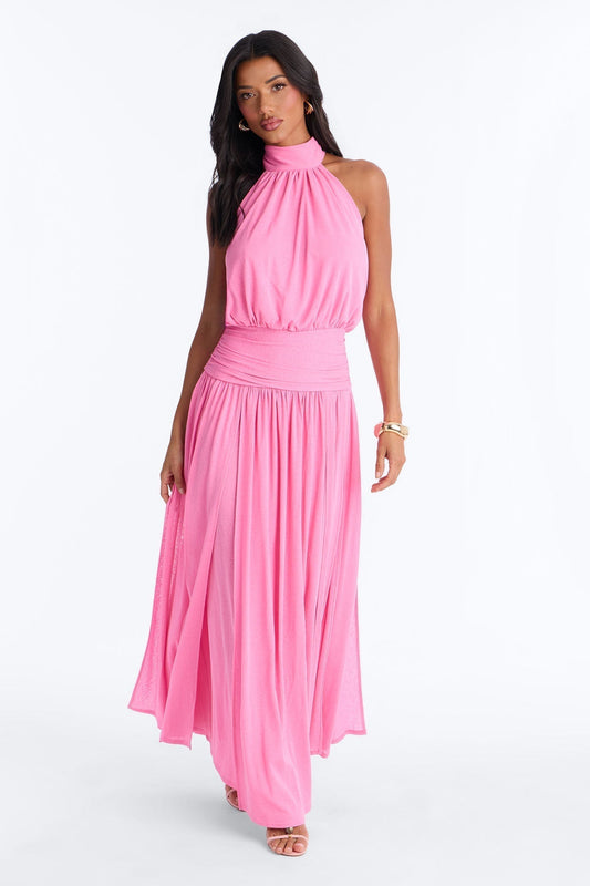 Bianca Halter Mock Neck Maxi Dress - Pink