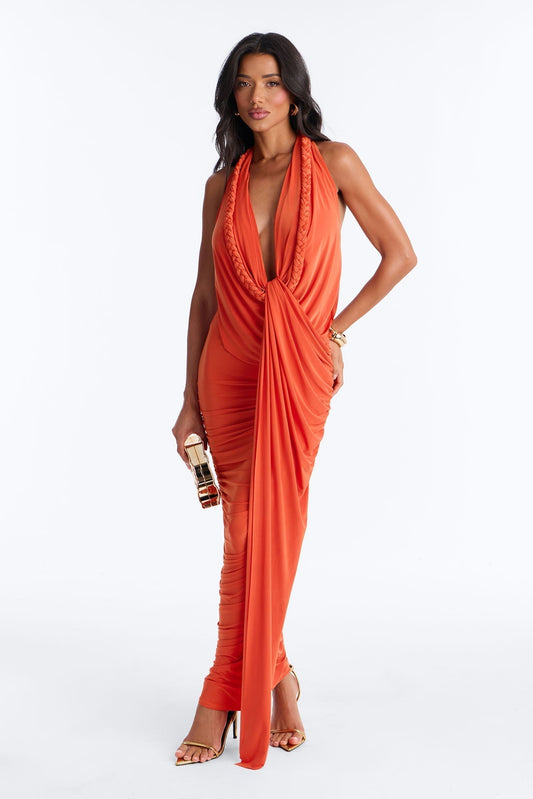Miami Nights Braided Draped Maxi Dress - Terracotta