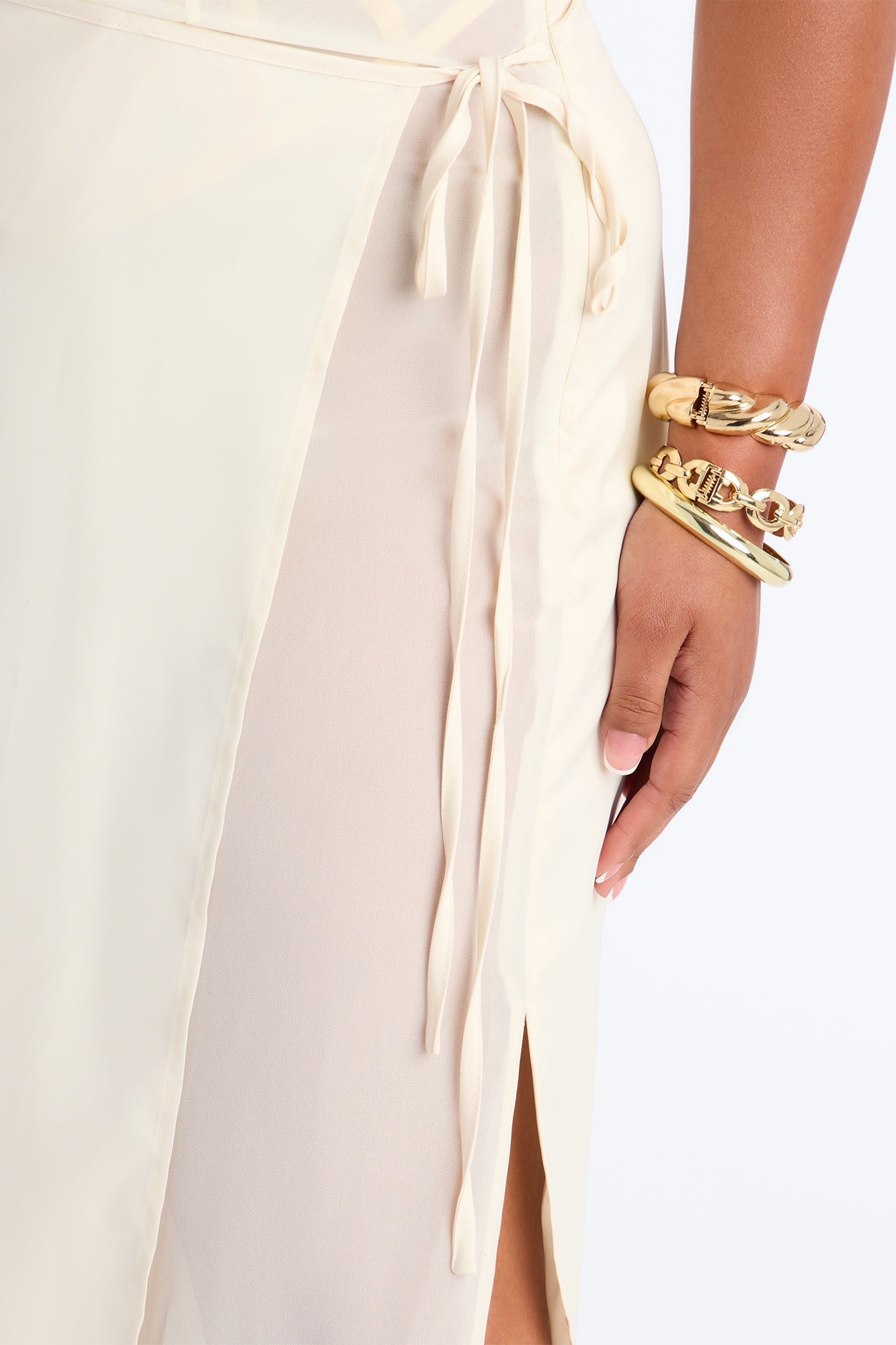 Phoebe Satin Wrap Maxi Skirt - Ivory