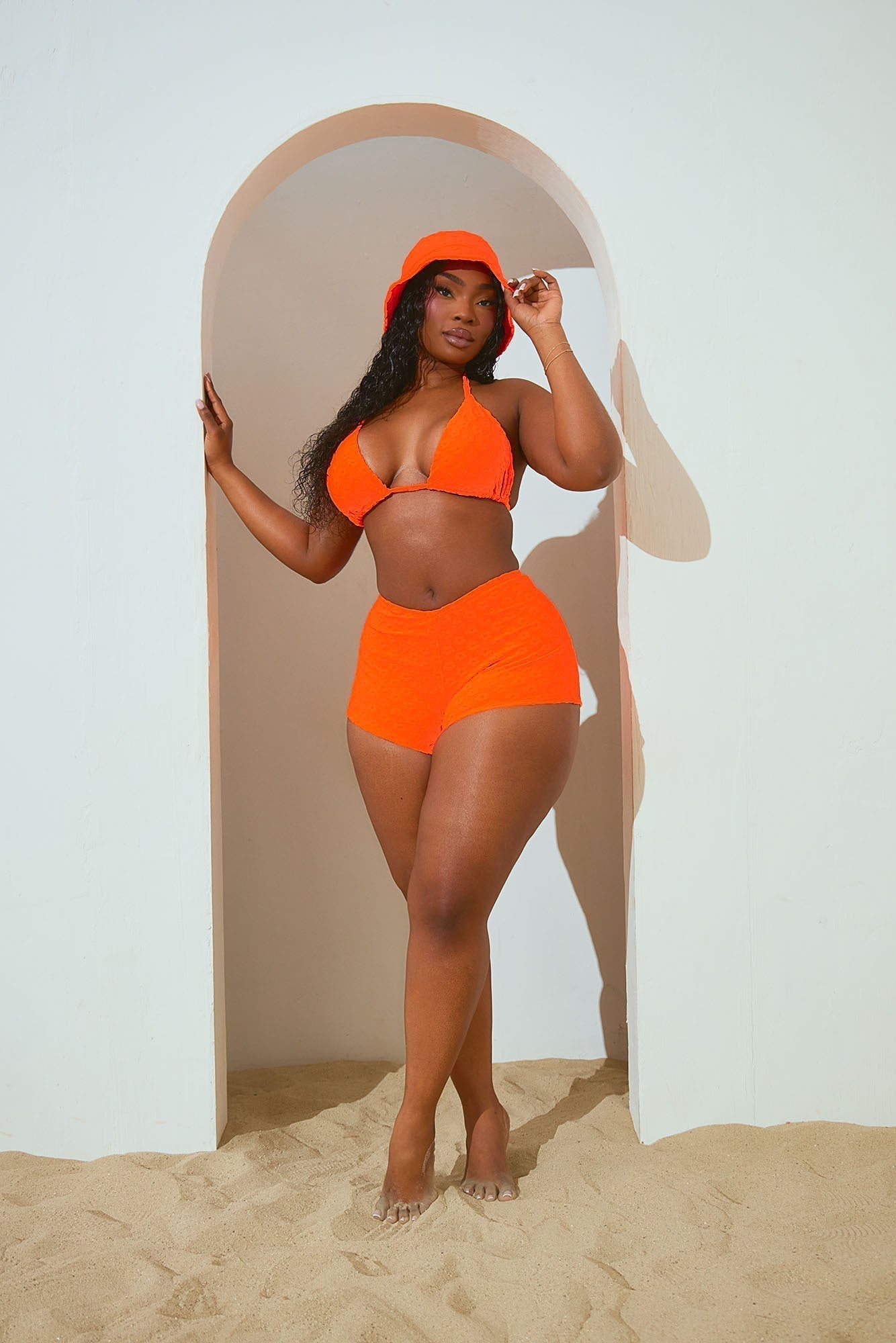 Melina 3 Piece Boyshort Bikini Set - Neon Orange
