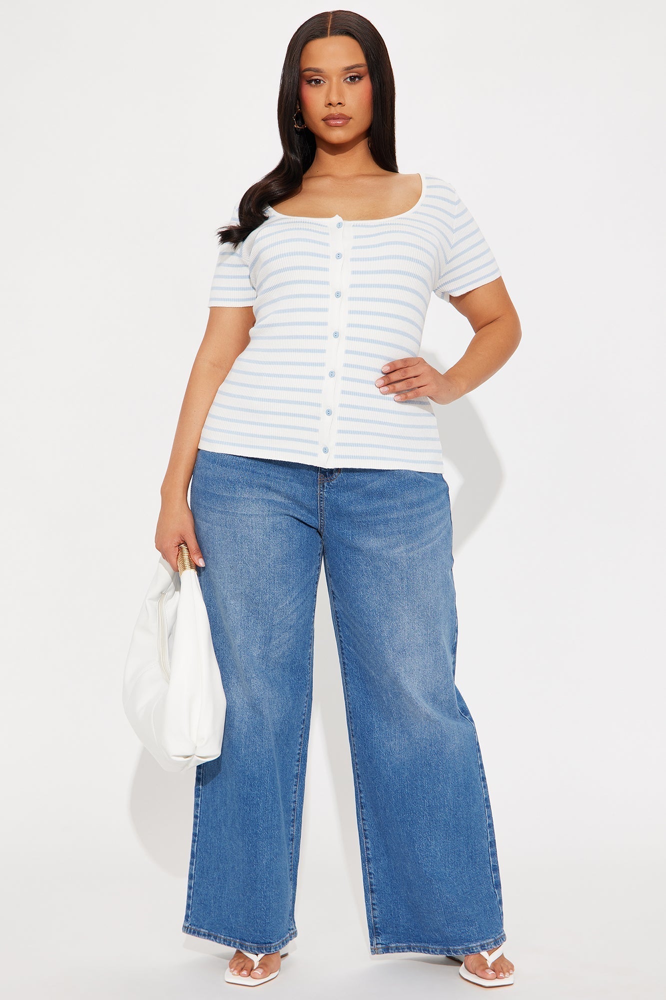 Kleo Striped Sweater Top - White/combo
