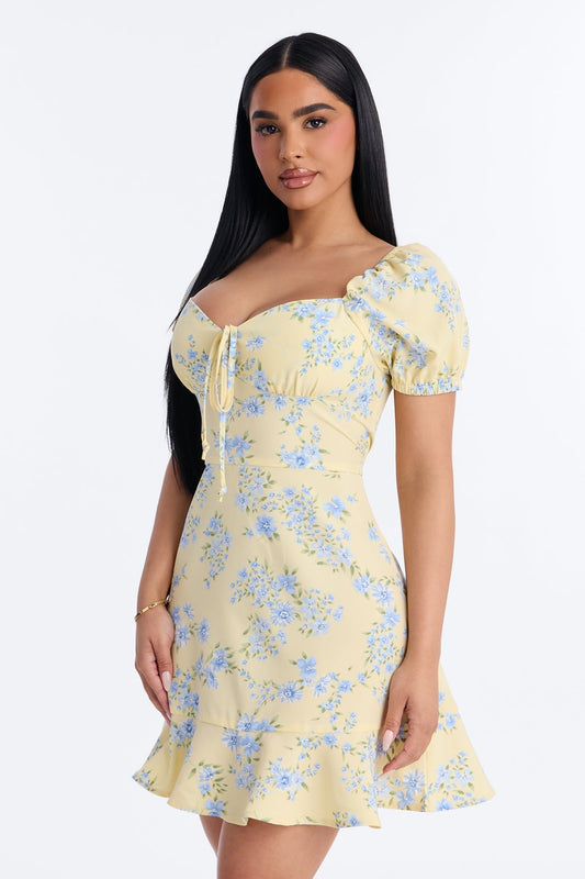 Monroe Floral Mini Dress - Butter Yellow
