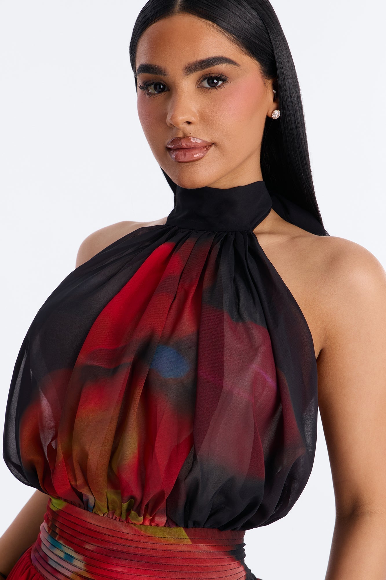 Sloan Backless Chiffon Mini Dress - Black/combo
