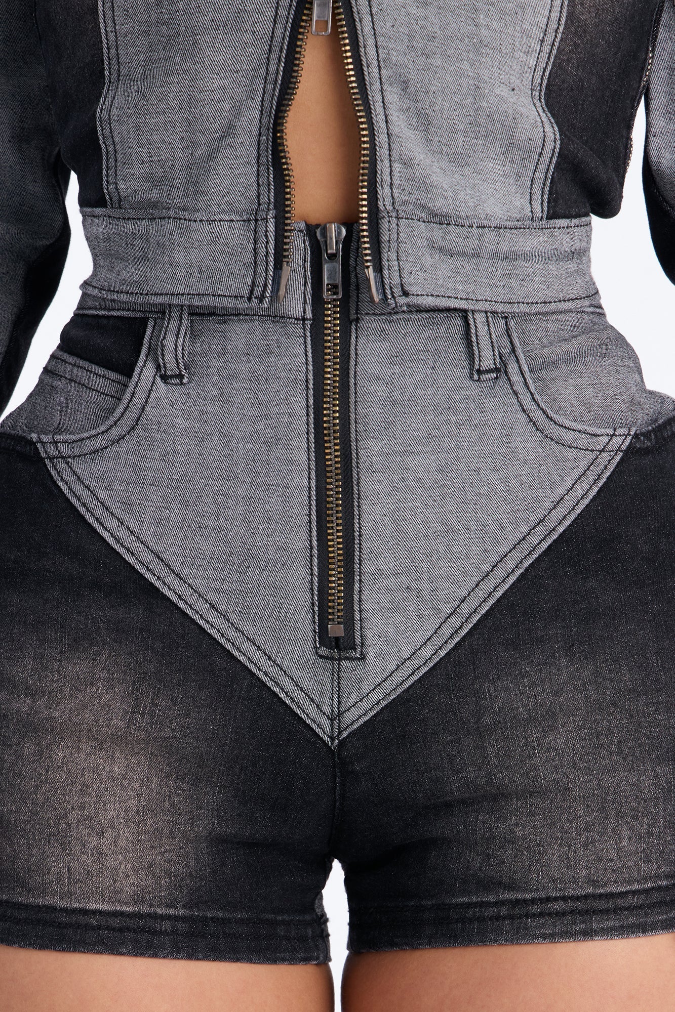 Montero Two Tone Denim Shorts - Grey/Black