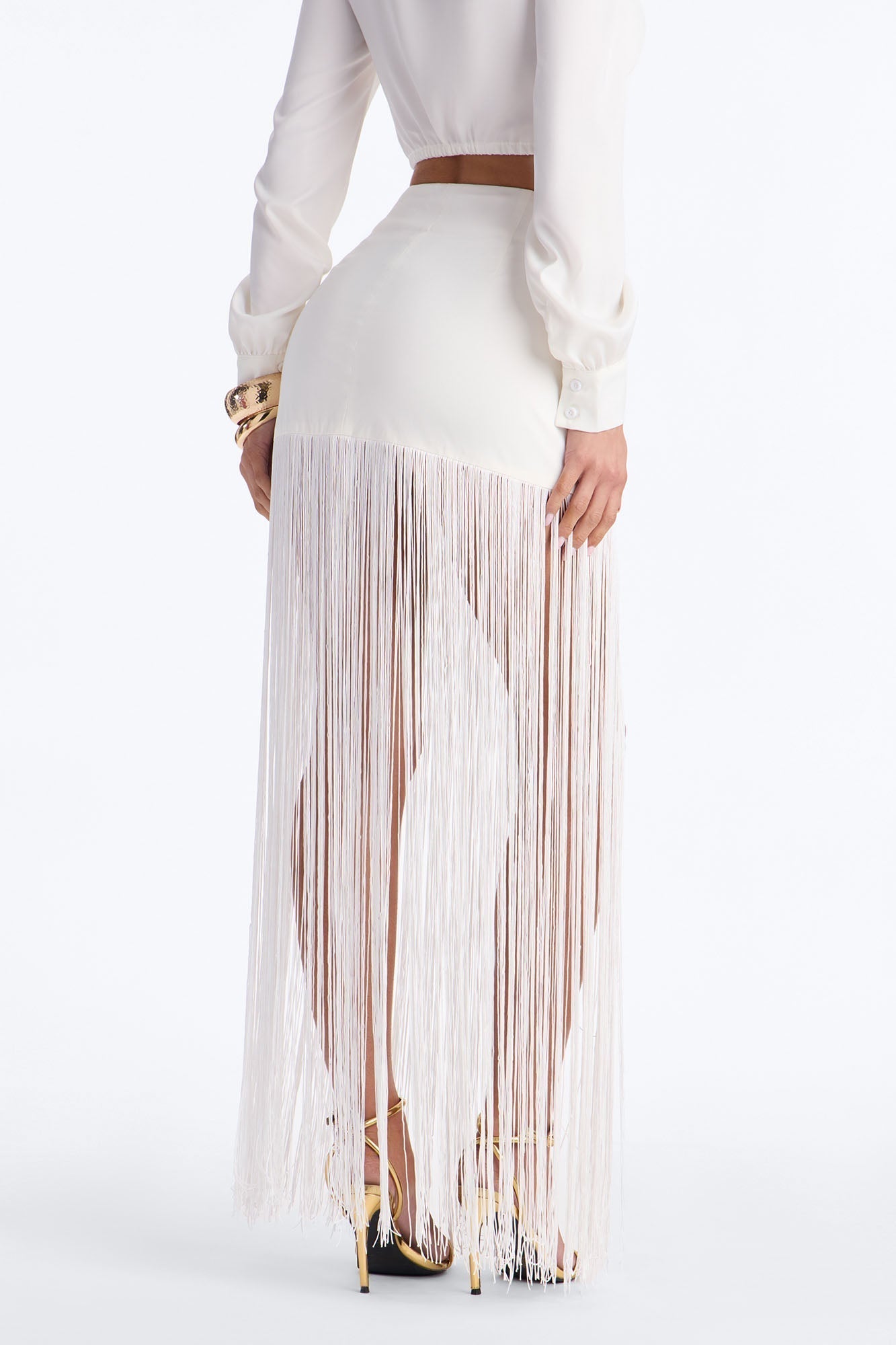 Kendell Fringe Trim Maxi Skirt - White