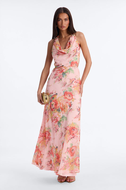 Diana Floral Chiffon Maxi Dress - Pink/combo