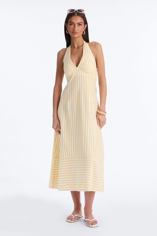 Cordelia Striped Linen Midi Dress - Yellow/combo