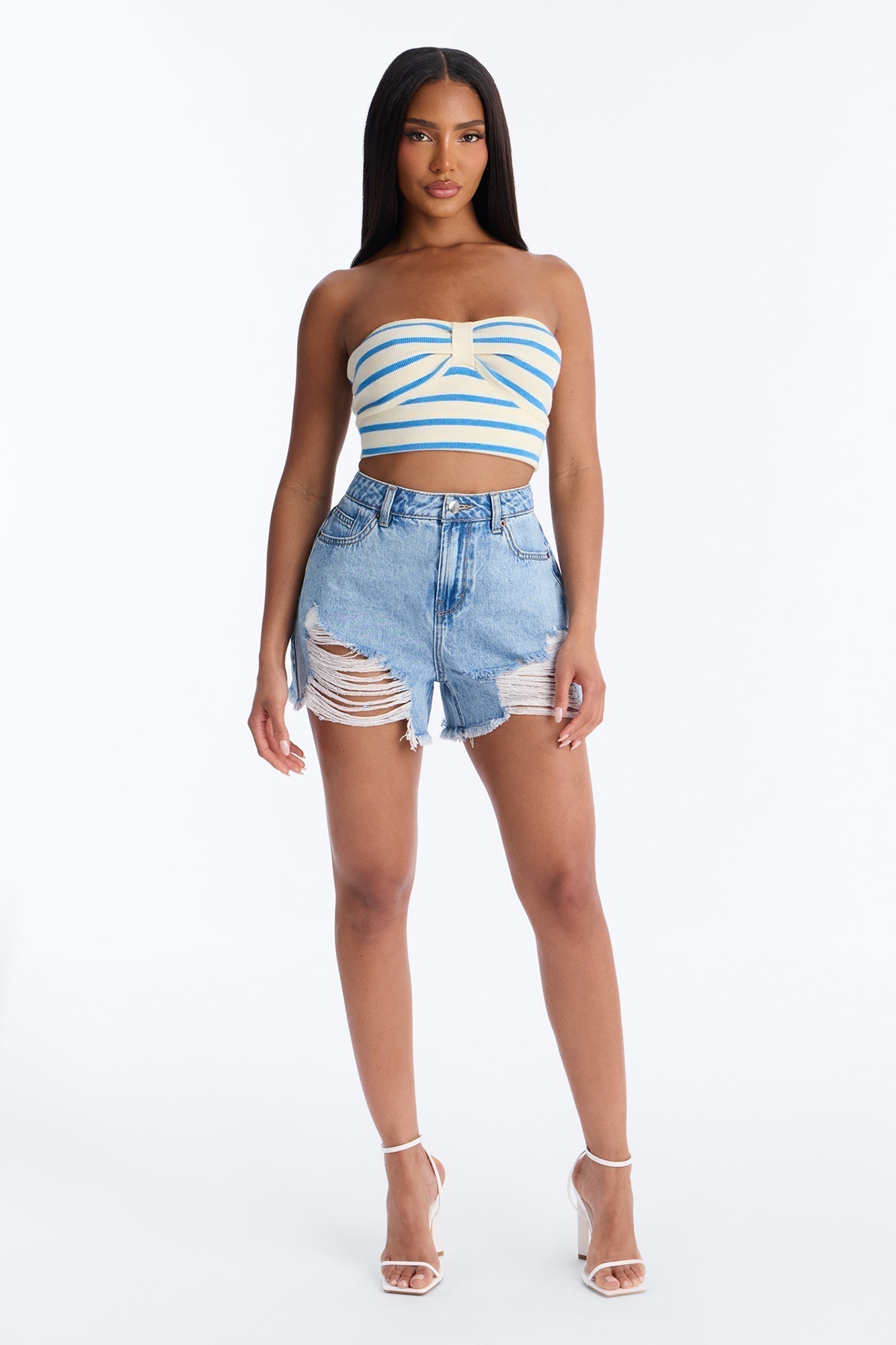 Thoroughfare Ripped Non Stretch Denim Shorts - Light Blue Wash
