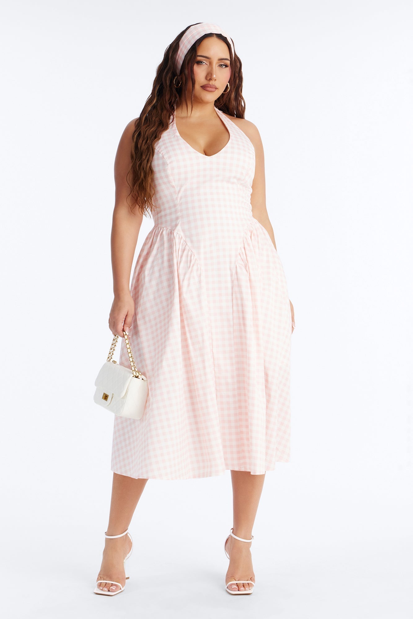 Mara Corset Gingham Midi Dress - Pink/combo