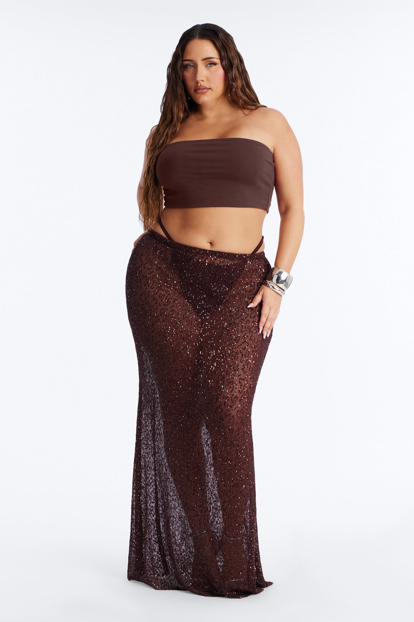 Lost In Paradise Sequin Maxi Skirt - Chocolate