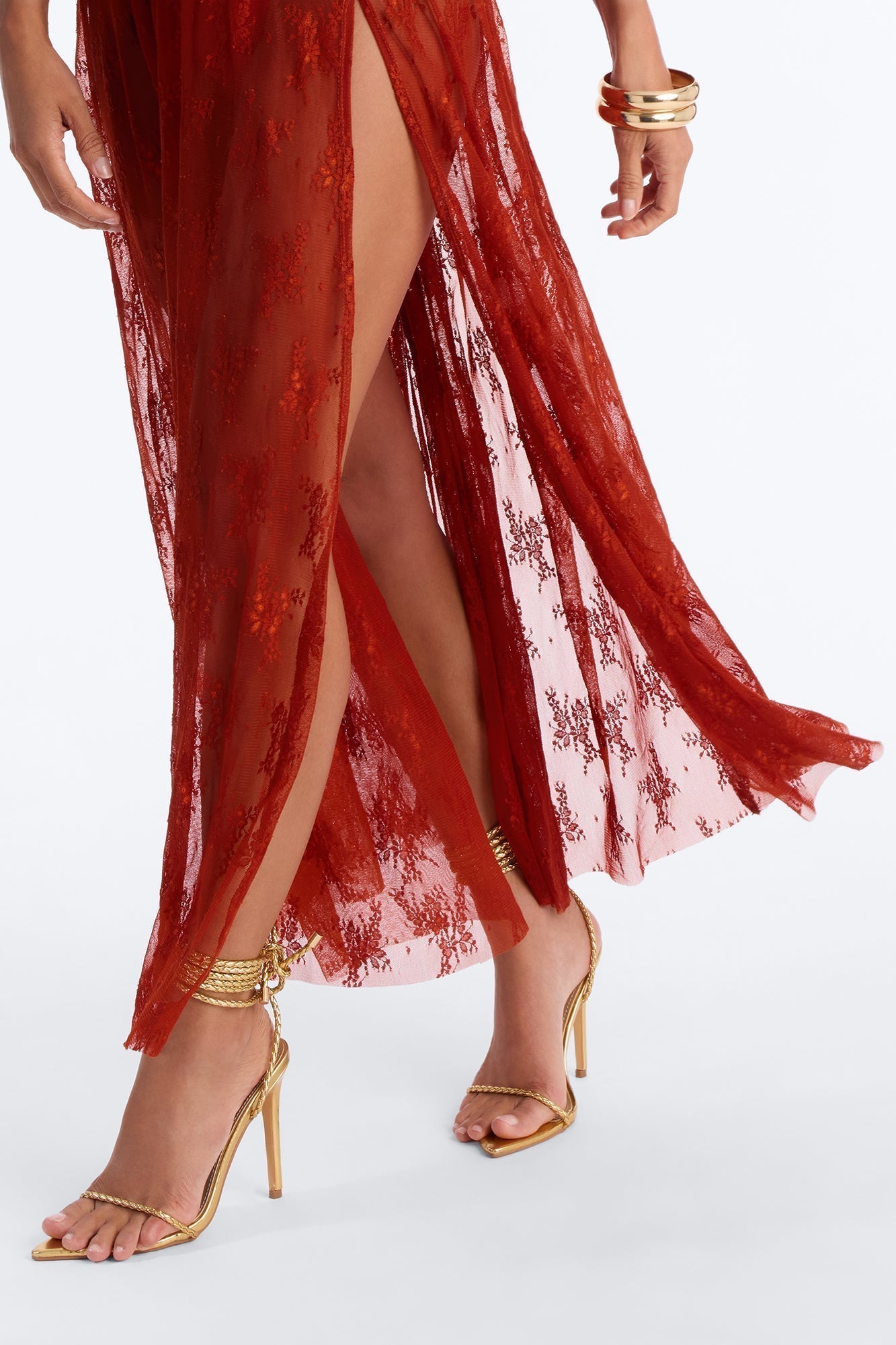 Top Tier Sheer Lace Maxi Dress - Rust