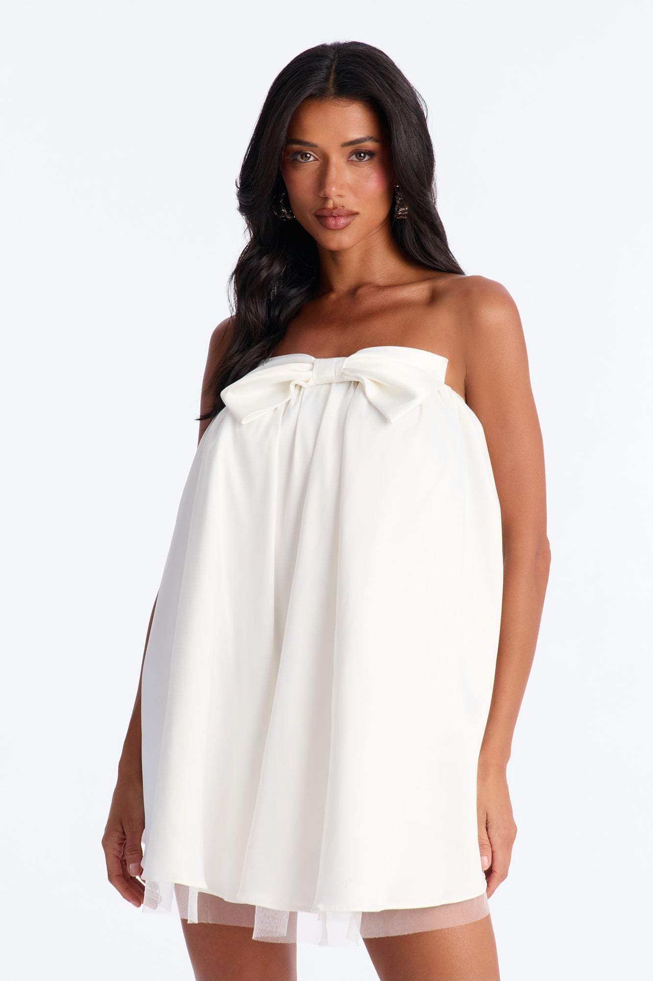 Charli Strapless Satin Mini Dress - White