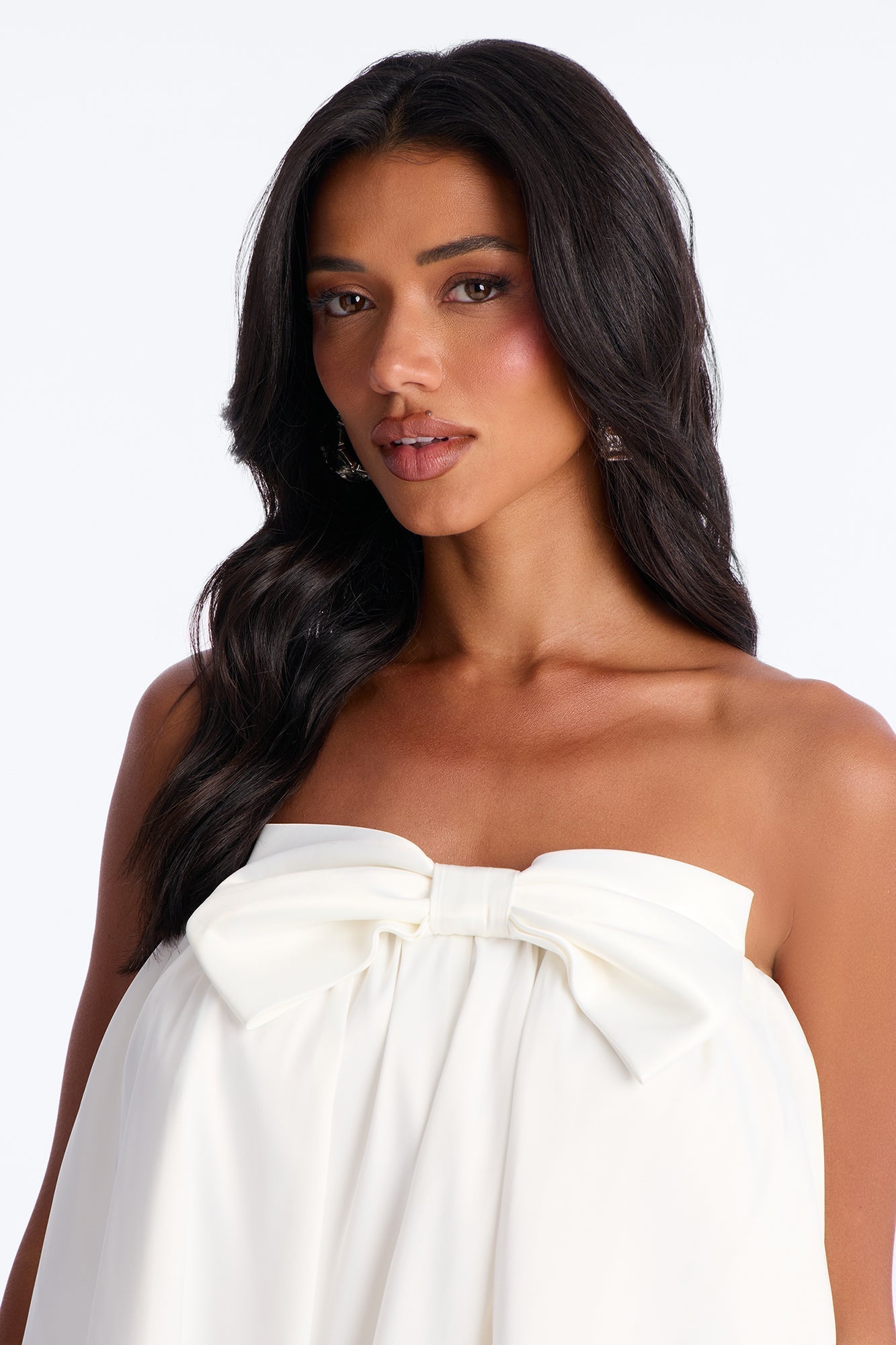 Charli Strapless Satin Mini Dress - White