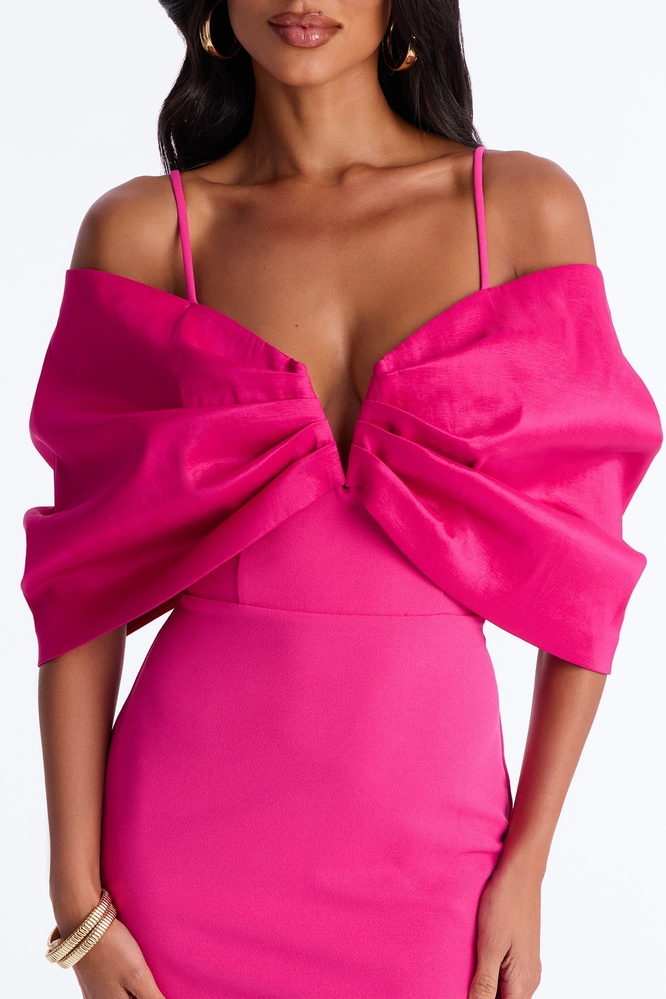 Audrina Pleated Bow Mini Dress - Fuchsia