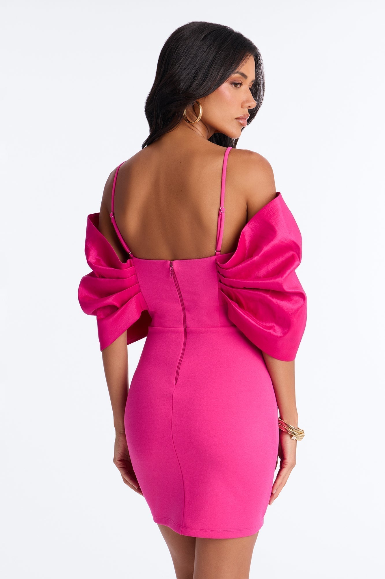 Audrina Pleated Bow Mini Dress - Fuchsia