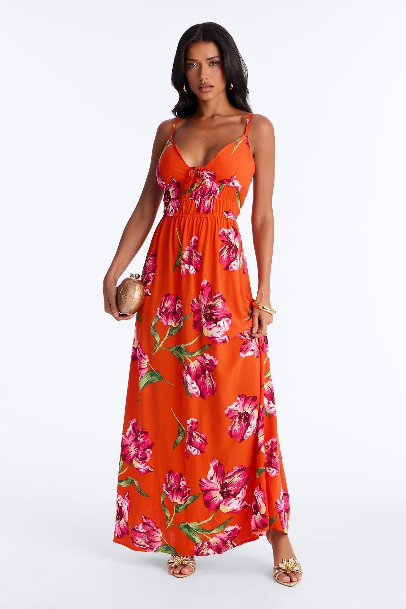 Posie Printed Flowy Maxi Dress - Red/combo