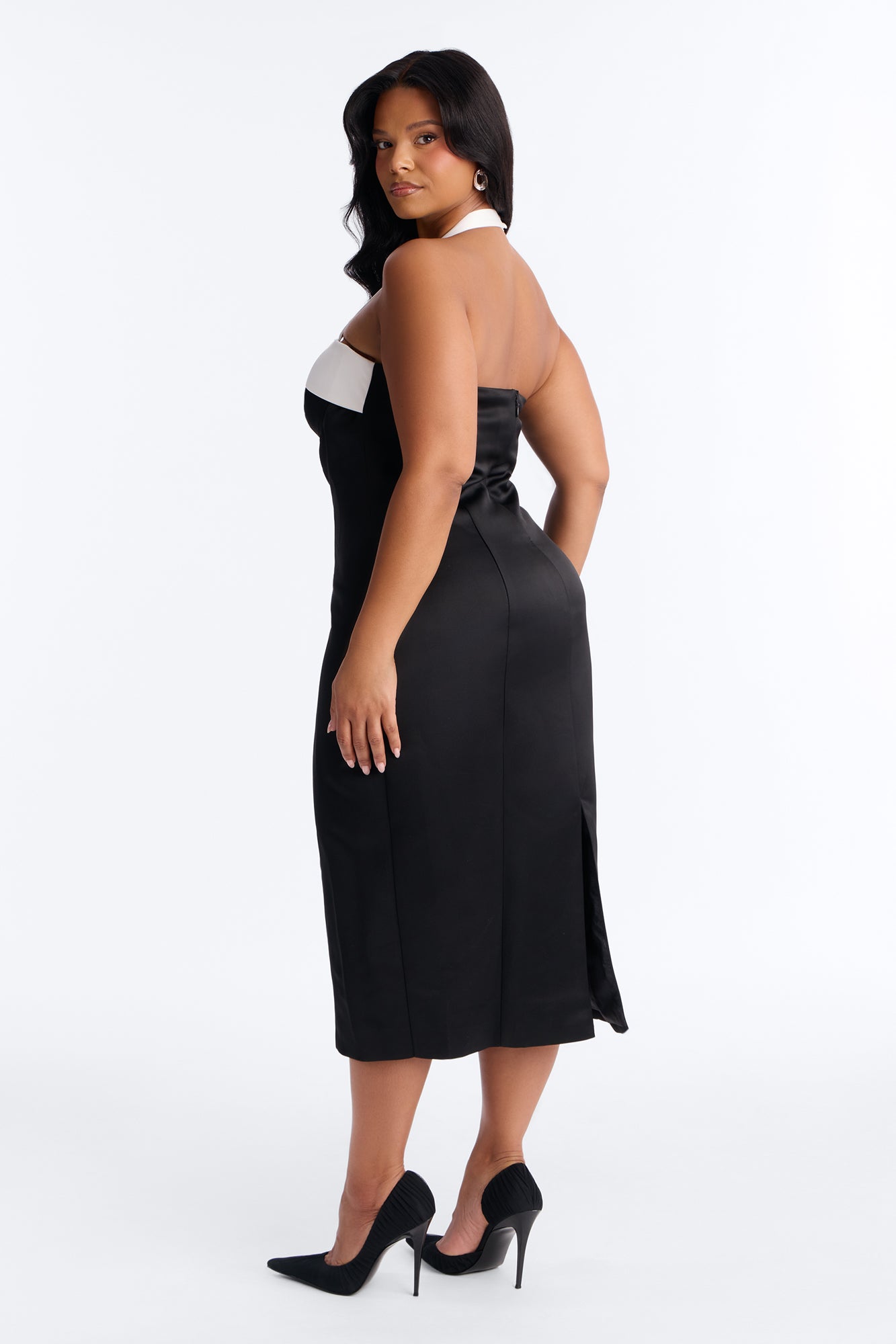 Sweetheart Satin Midi Dress - Black/White