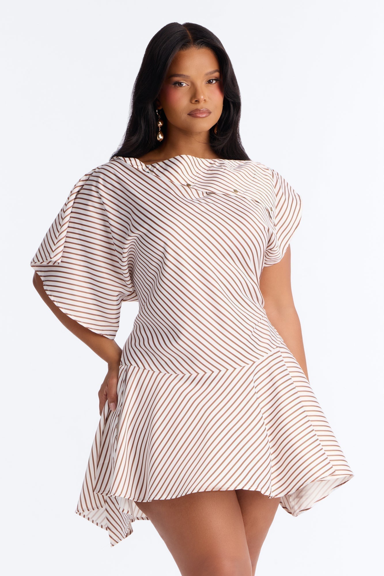 Shelly Striped Satin Mini Dress - Taupe/combo