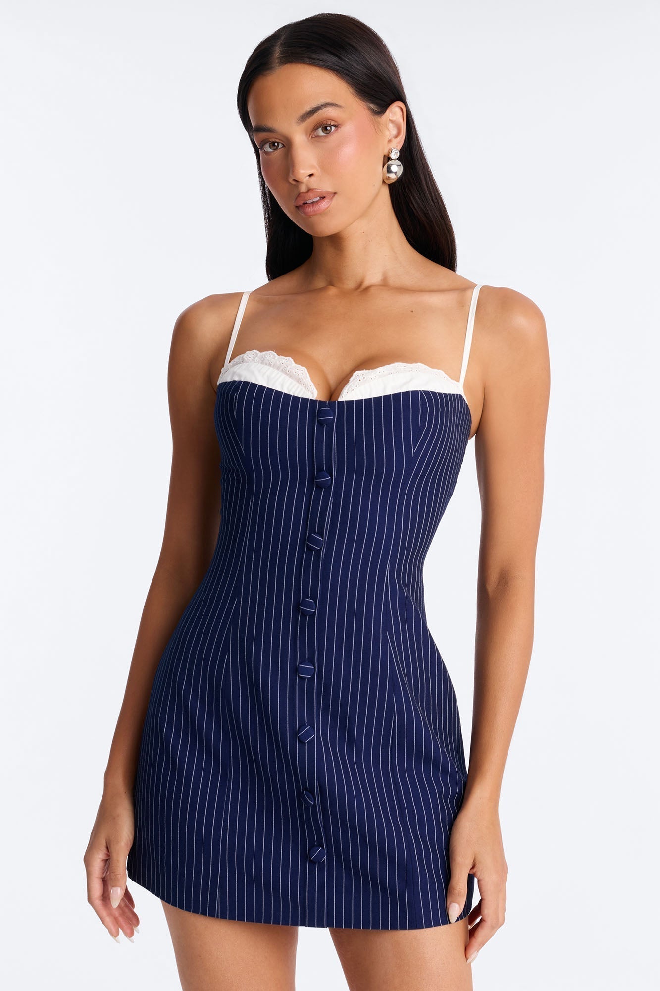 Victoria Pinstripe Mini Dress - Navy/combo