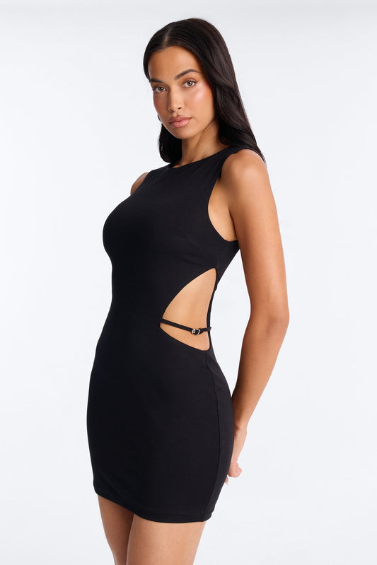 Rebel Ponte High Neck Mini Dress - Black
