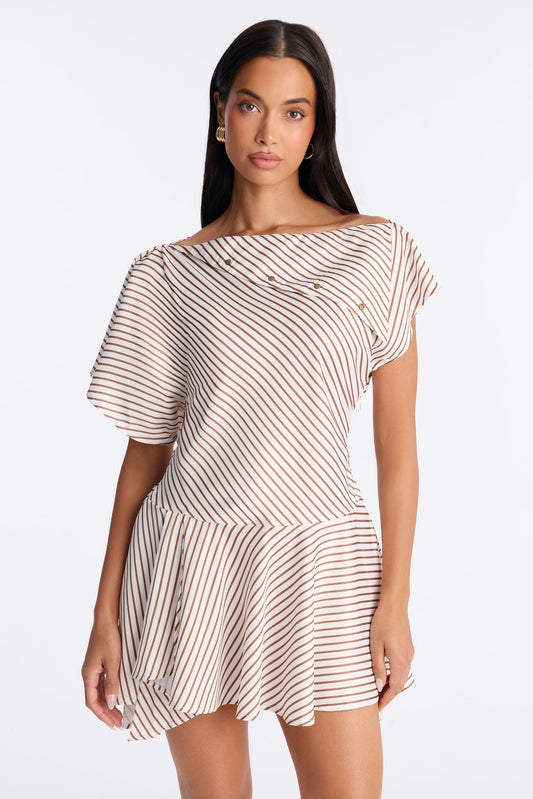 Shelly Striped Satin Mini Dress - Taupe/combo