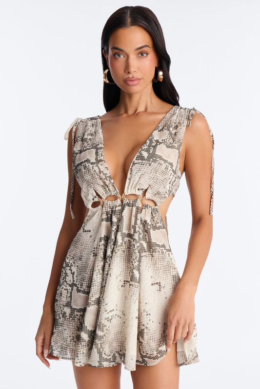 Mila Snake Print Chiffon A Line Mini Dress - Grey/combo