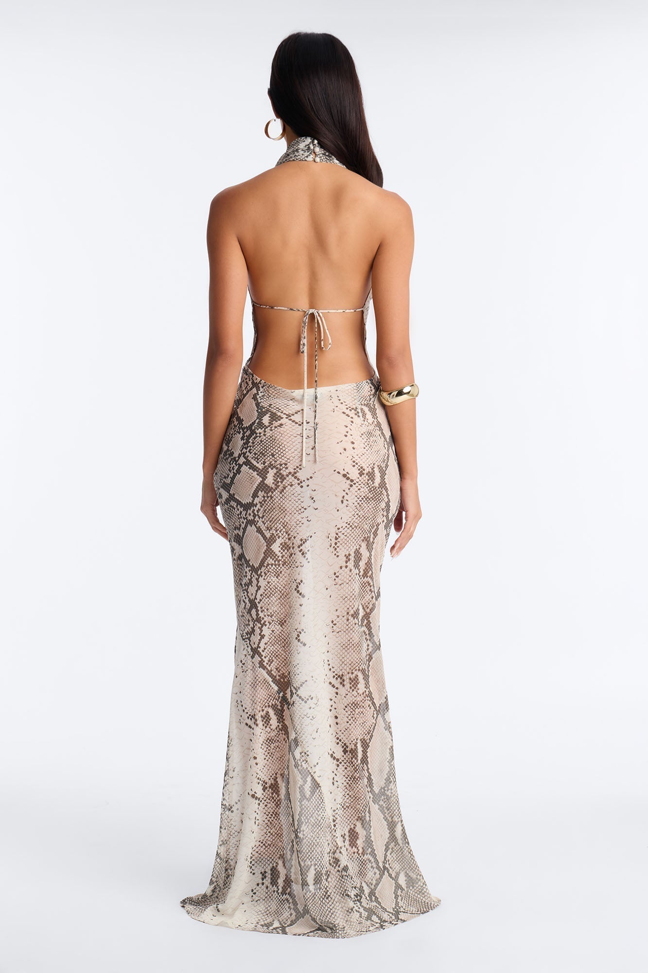 Mila Snake Print Chiffon Cowl Neck Maxi Dress - Grey/combo