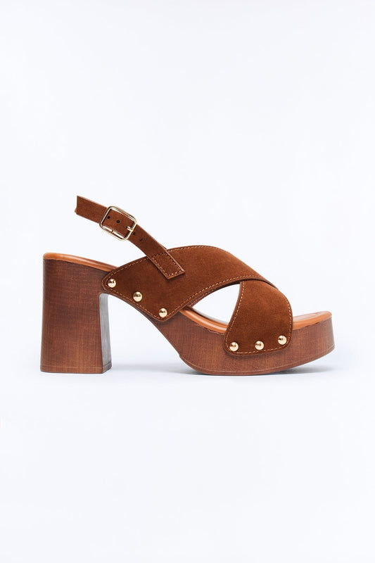 Adva Wood Platform Slingback Heels - Tan