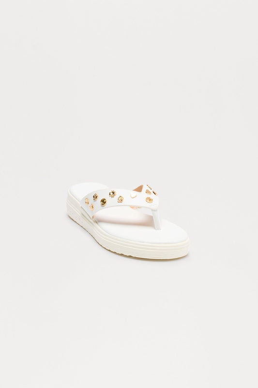 Amina Studded Flip Flop - White