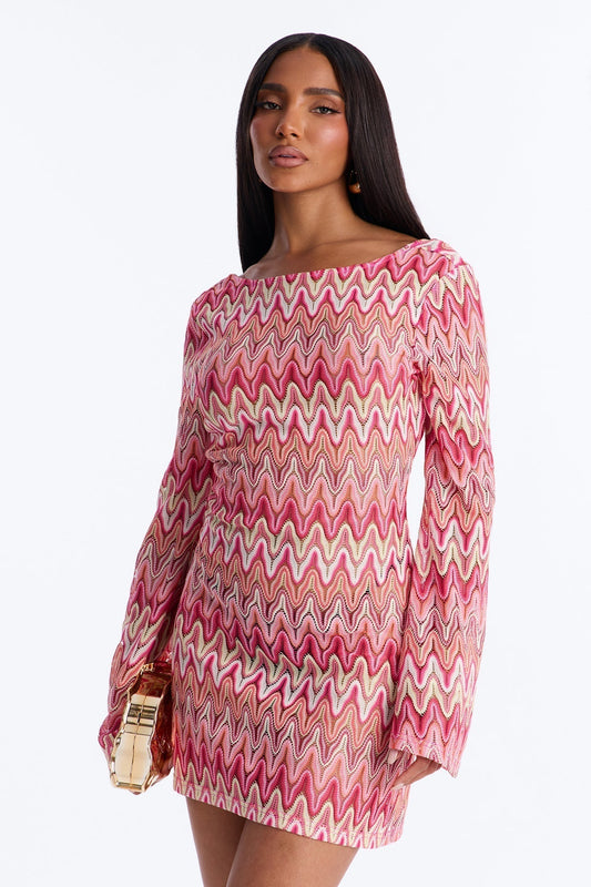 Endless Summer Backless Crochet Mini Dress - Pink/combo