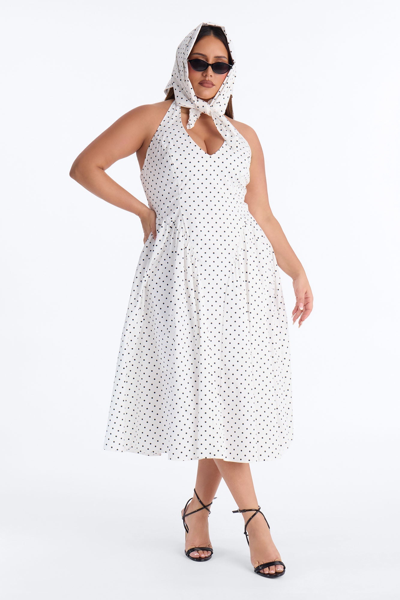 Mara Corset Polka Dot Midi Dress - White/Black