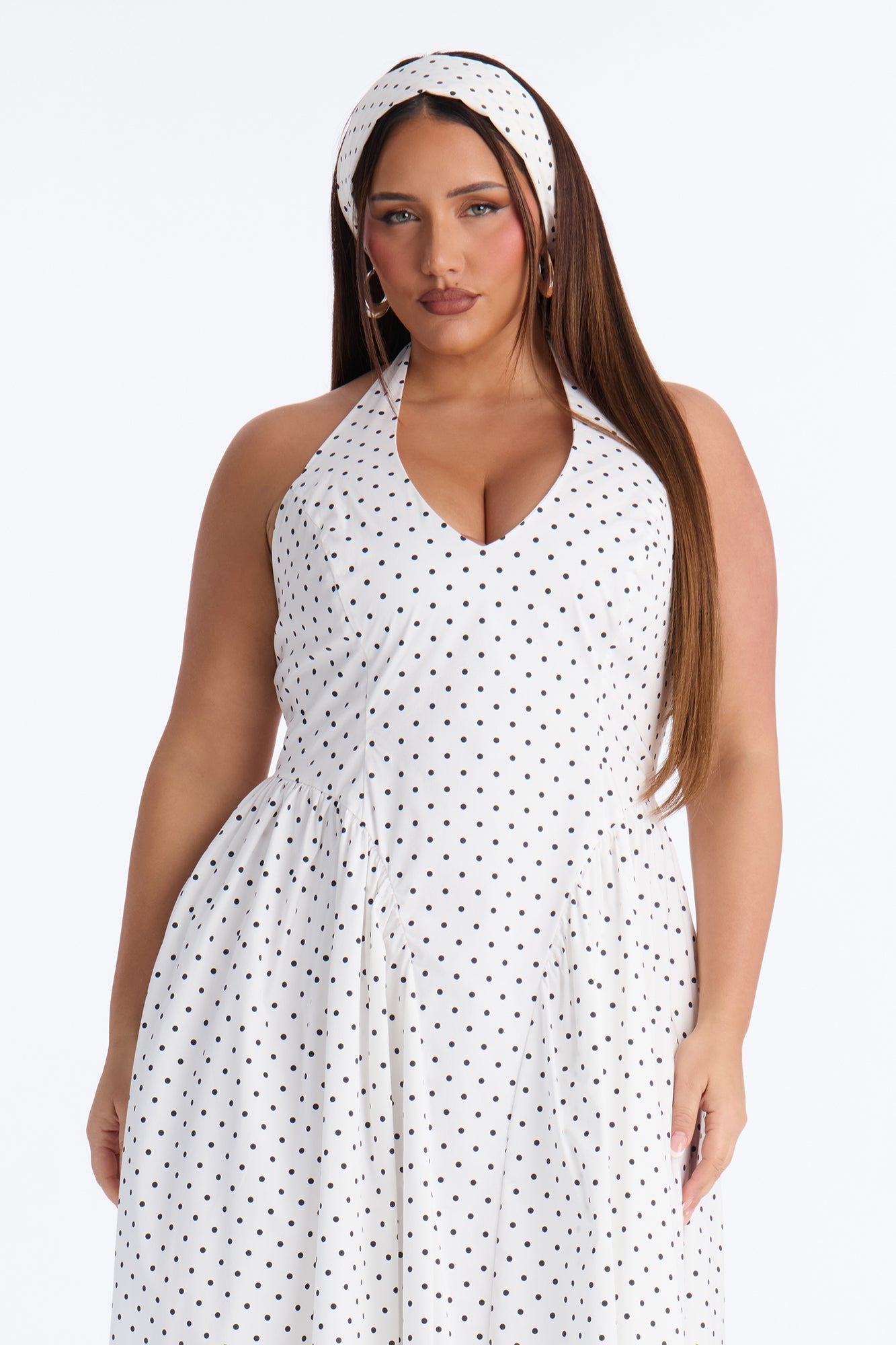 Mara Corset Polka Dot Midi Dress - White/Black