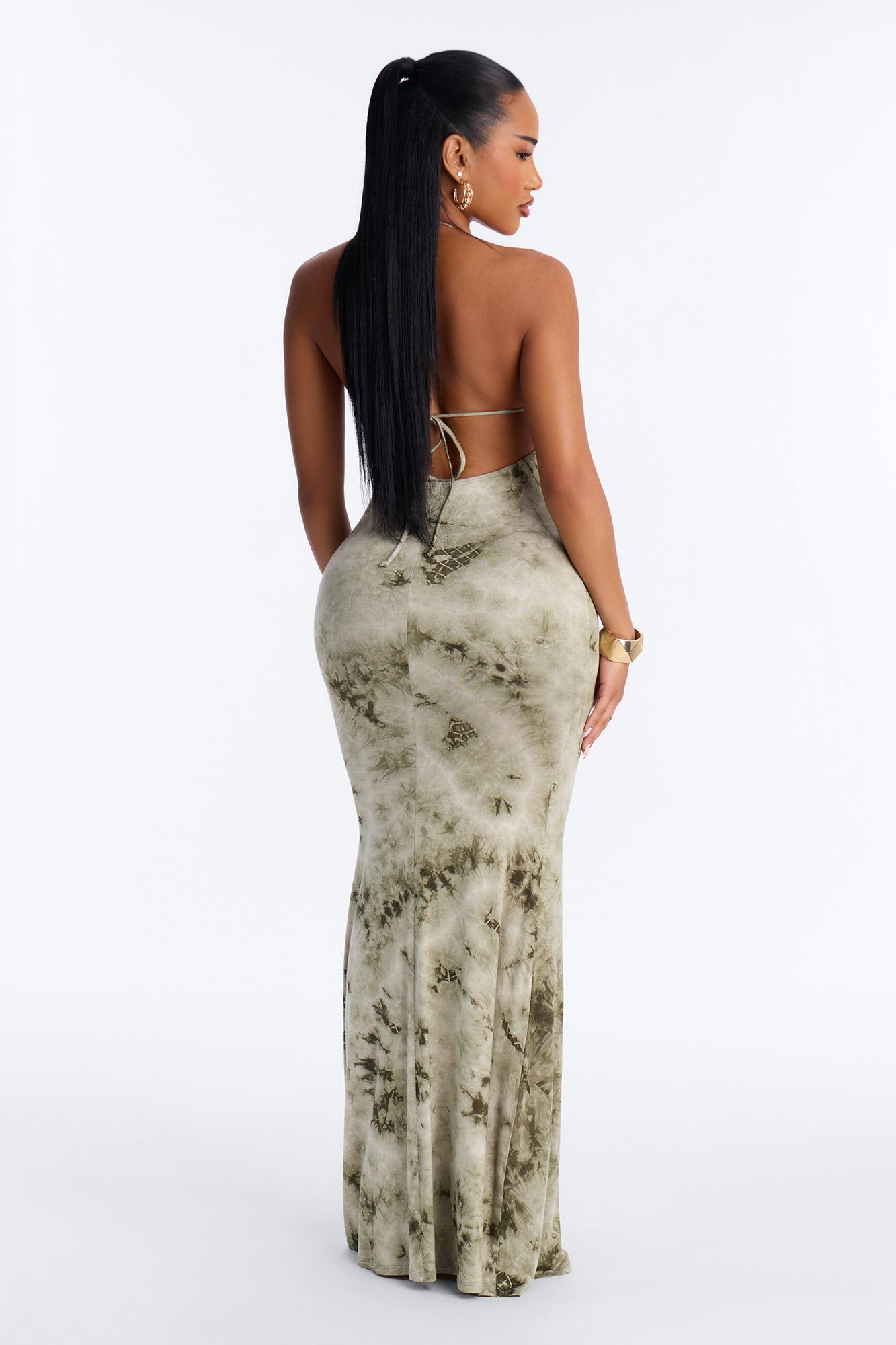 Out The Way Halter Maxi Dress - Olive