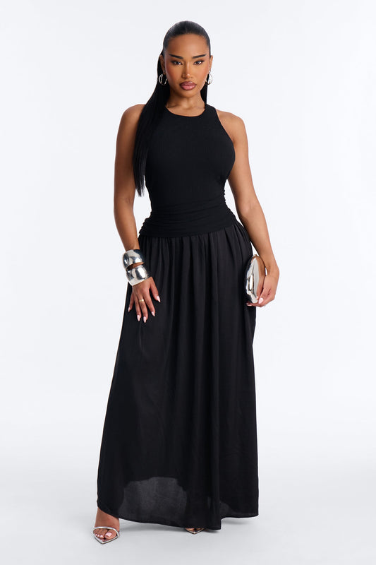 Soho Sleeveless Ribbed Maxi Dress - Black