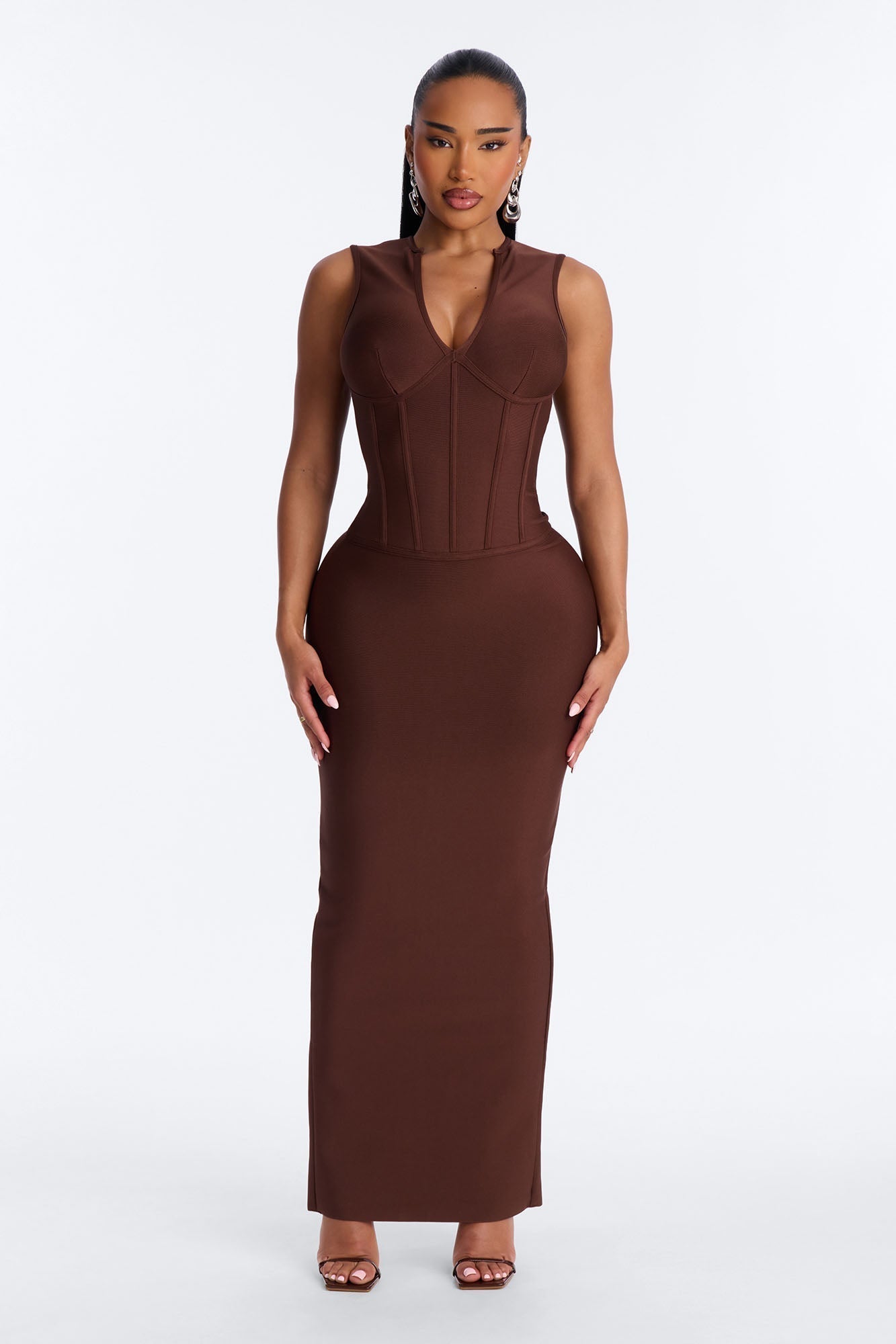 Courtney Corset Waist Bandage Maxi Dress - Chocolate