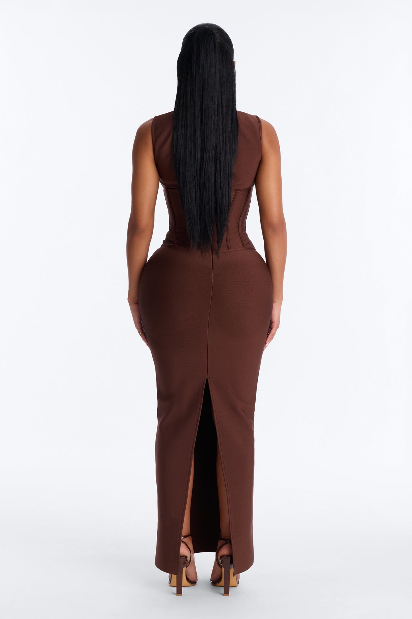 Courtney Corset Waist Bandage Maxi Dress - Chocolate