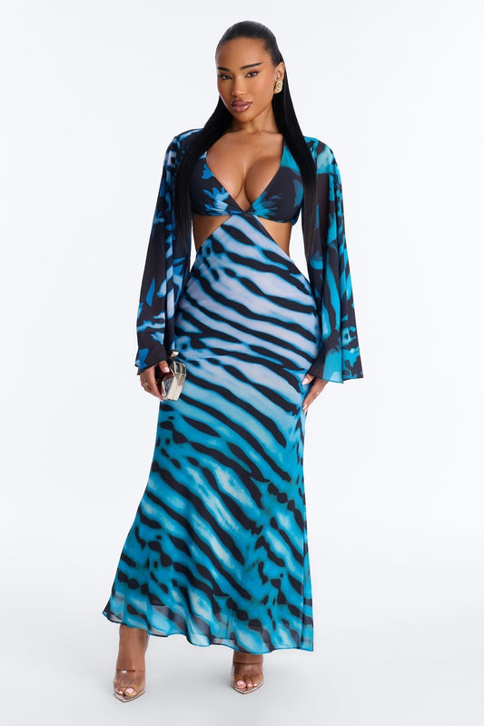 Charlee Chiffon Maxi Dress - Blue/combo