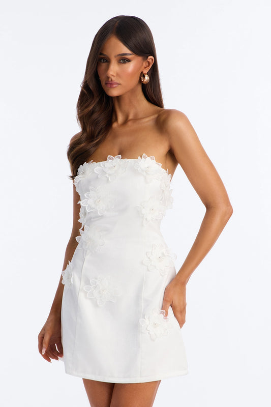Liliane Strapless Satin Mini Dress - White