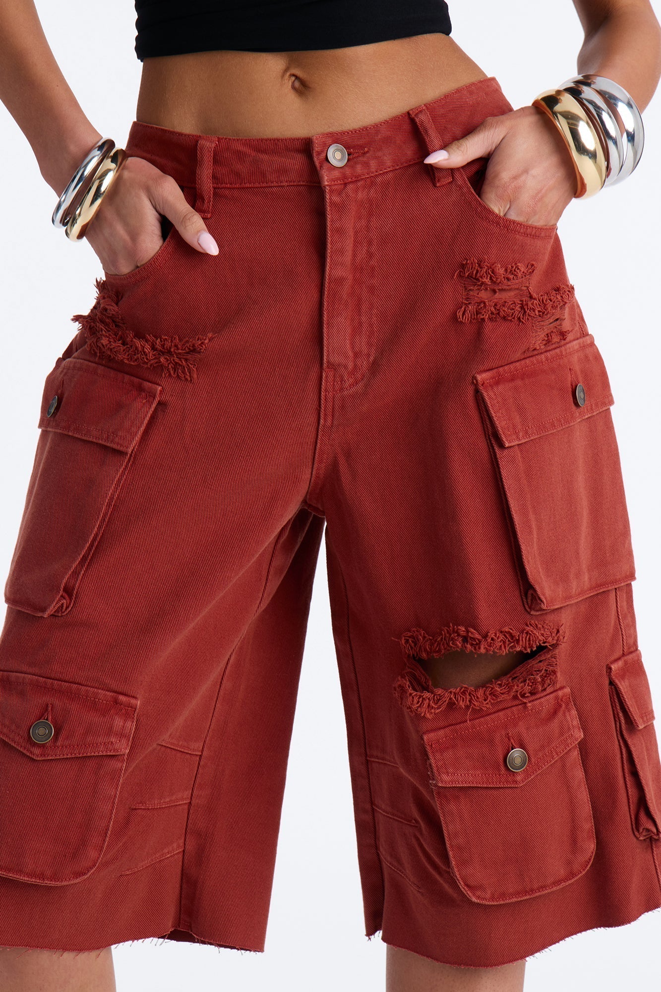 Don't Make Me Wait Cargo Bermuda Short - Rust