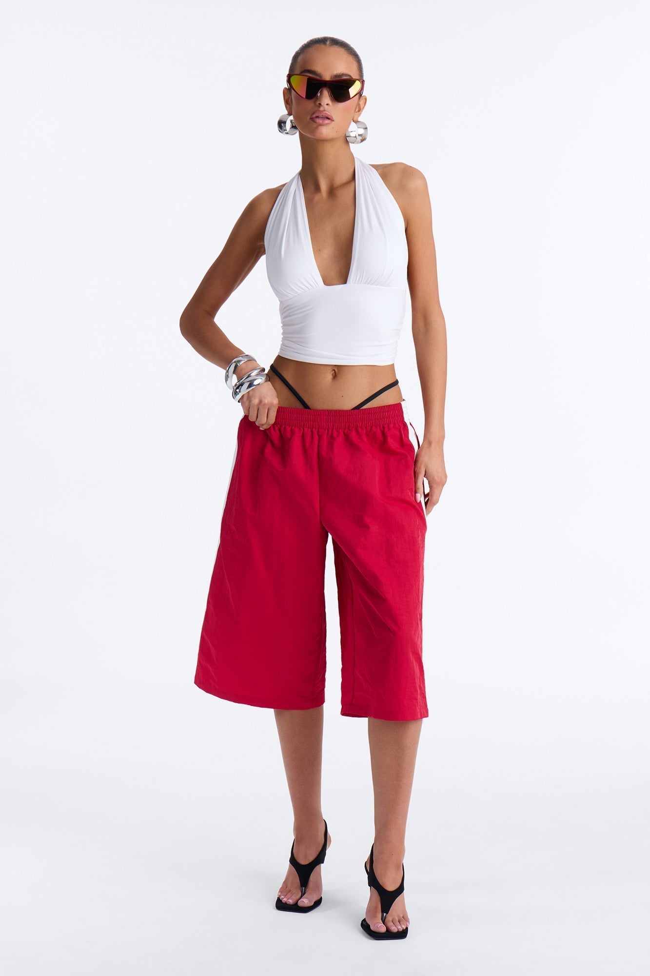 Can't Keep Up Striped Bermuda Track Short - Red/White