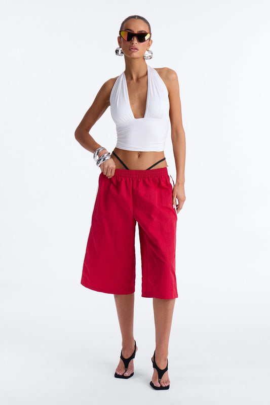 Can't Keep Up Striped Bermuda Track Short - Red/White