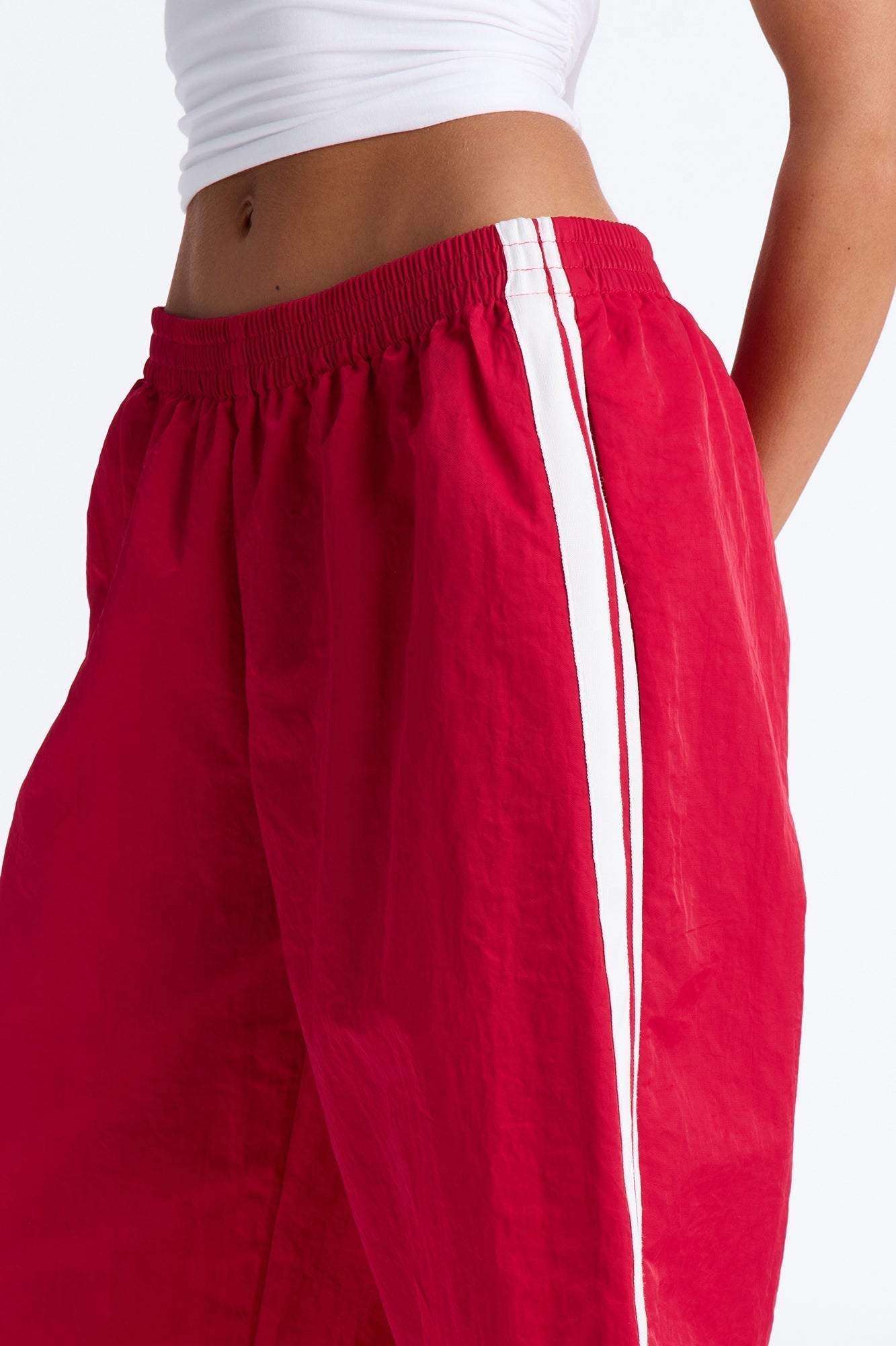 Can't Keep Up Striped Bermuda Track Short - Red/White