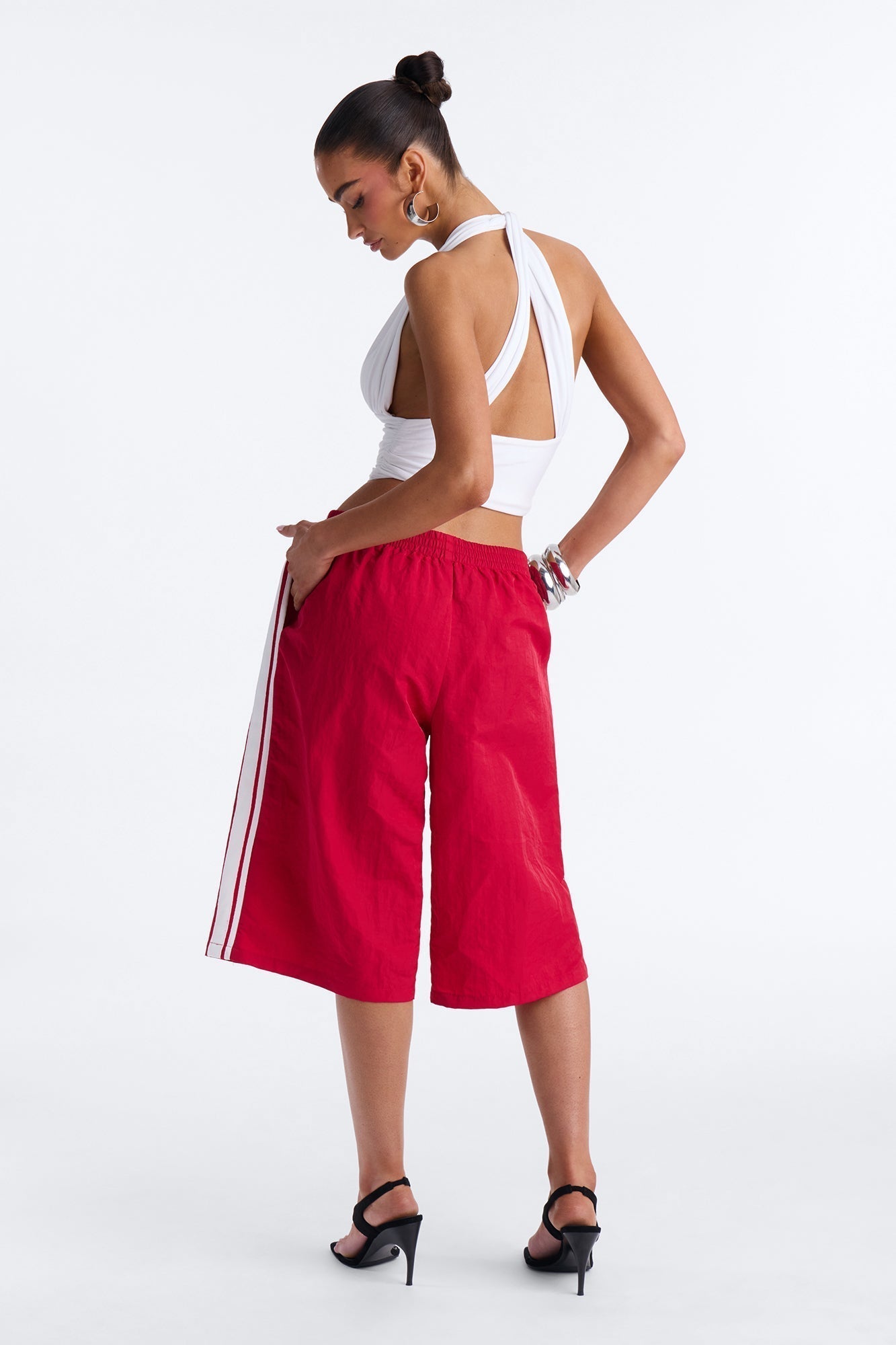 Can't Keep Up Striped Bermuda Track Short - Red/White