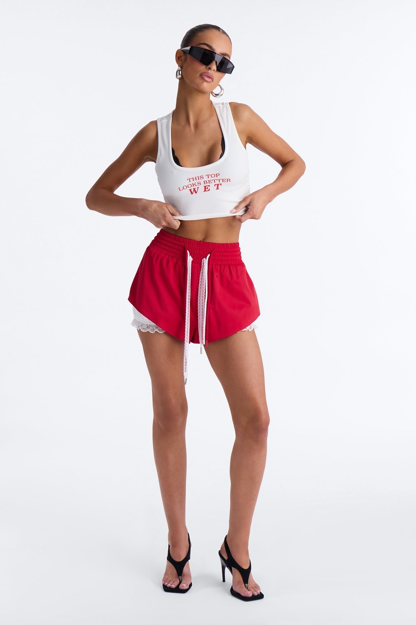 Marnie Lace Trim Bloomer Track Short - Red/combo