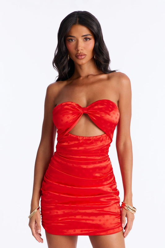 Sutton Strapless Satin Mini Dress - Red