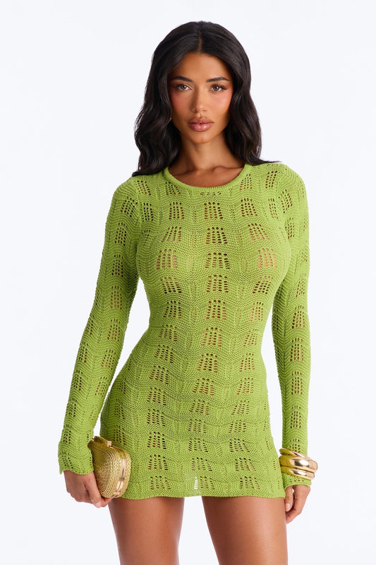 Caira Backless Crochet Mini Dress - Sage